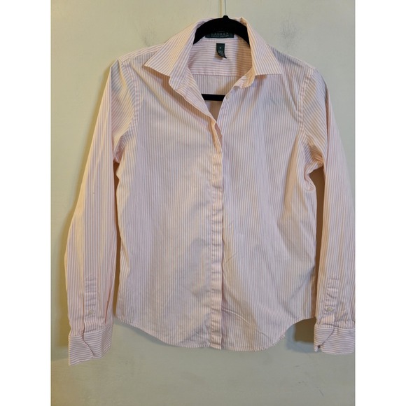 Lauren Ralph Lauren Tops - Lauren‎ Ralph Lauren Women's Medium Peach/Pink Striped Long Sleeve Button-Up Top